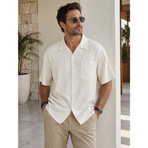 Tulliano Mens 2XL Short Sleeve Button 100% Silk Camp Set Shirt Beach Coastal NWT